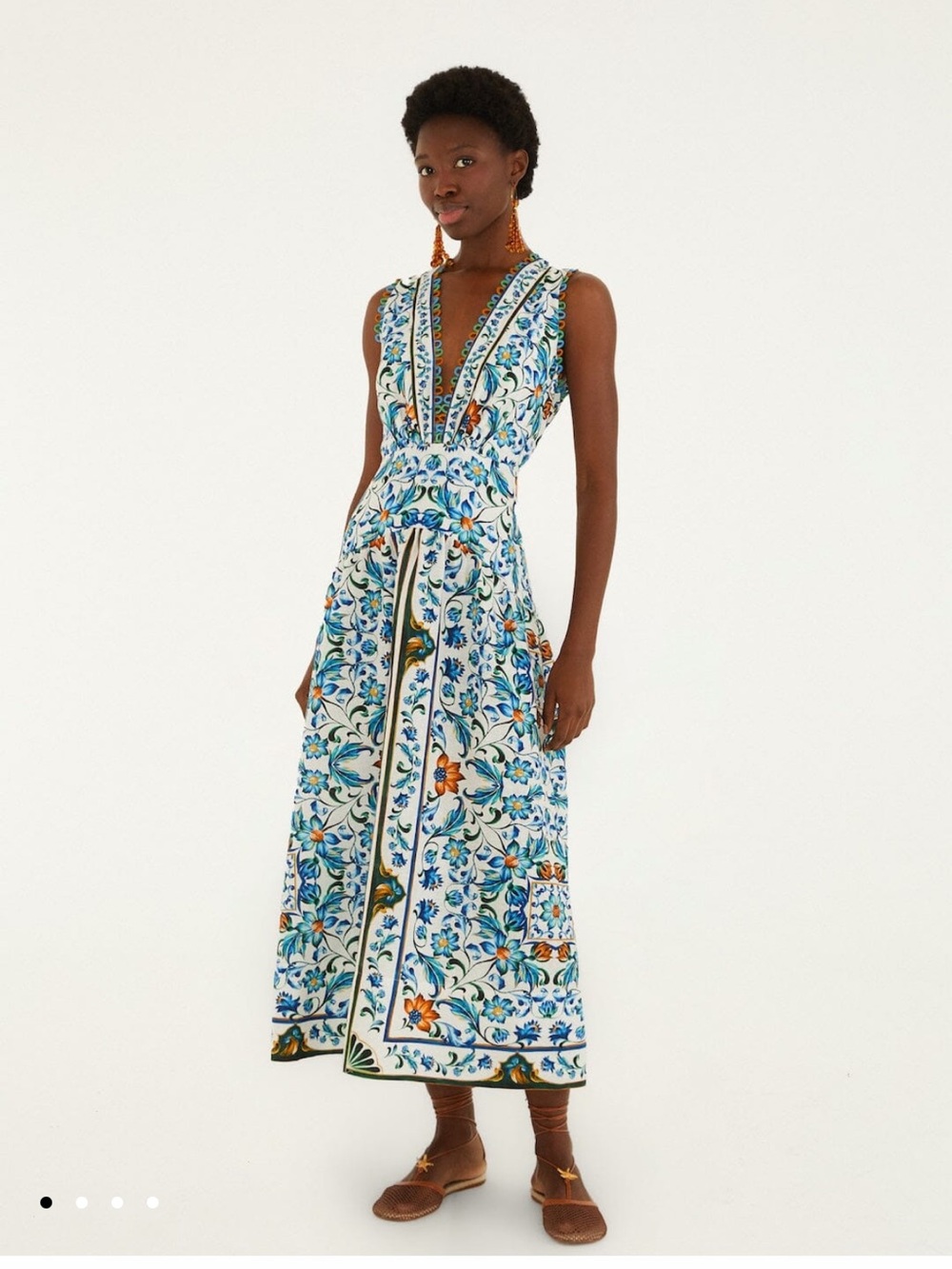FARM Rio Tile Scallop Maxi Dress with Blue and Green Print